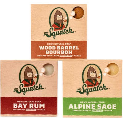 Dr. Squatch Men's Soap Variety 4 Pack - Men's Natural Bar Soap - Pine Tar,  Wood Barrel Bourbon, Cold Brew Cleanse, Bay Rum 